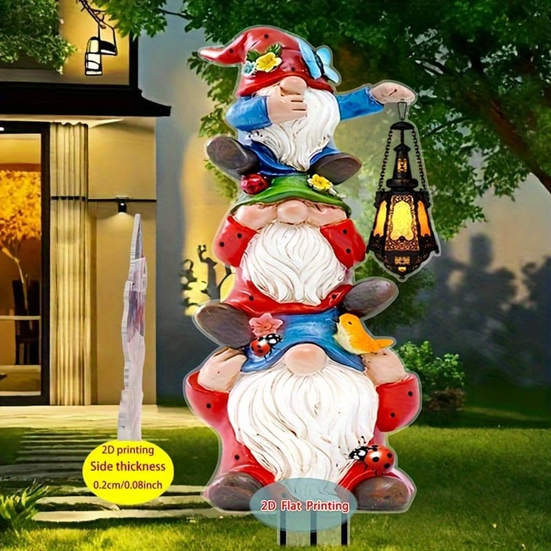 TEMU 2d Flat - A 2d Design Featuring A Bohemian-style Three-tiered Gnome Decoration, Themed With Gnomes And Ladybugs, Perfect For Yard, Garden, Bonsai Decor, And Lawn , An Ideal Gift For