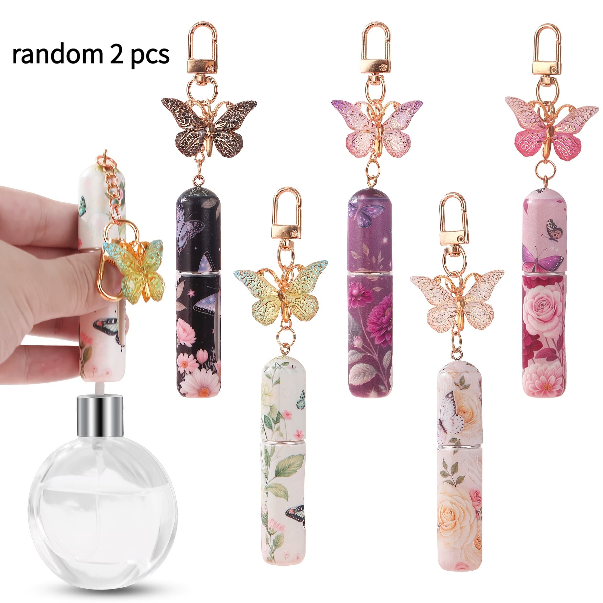 TEMU Random 2pcs Single Perfume Bottle Pendant| Refillable Keychain Wallet Accessory, Stylish And Portable Gift, Perfect For Women's Birthdays And Valentine's Day, Made Of Resin And Alloy