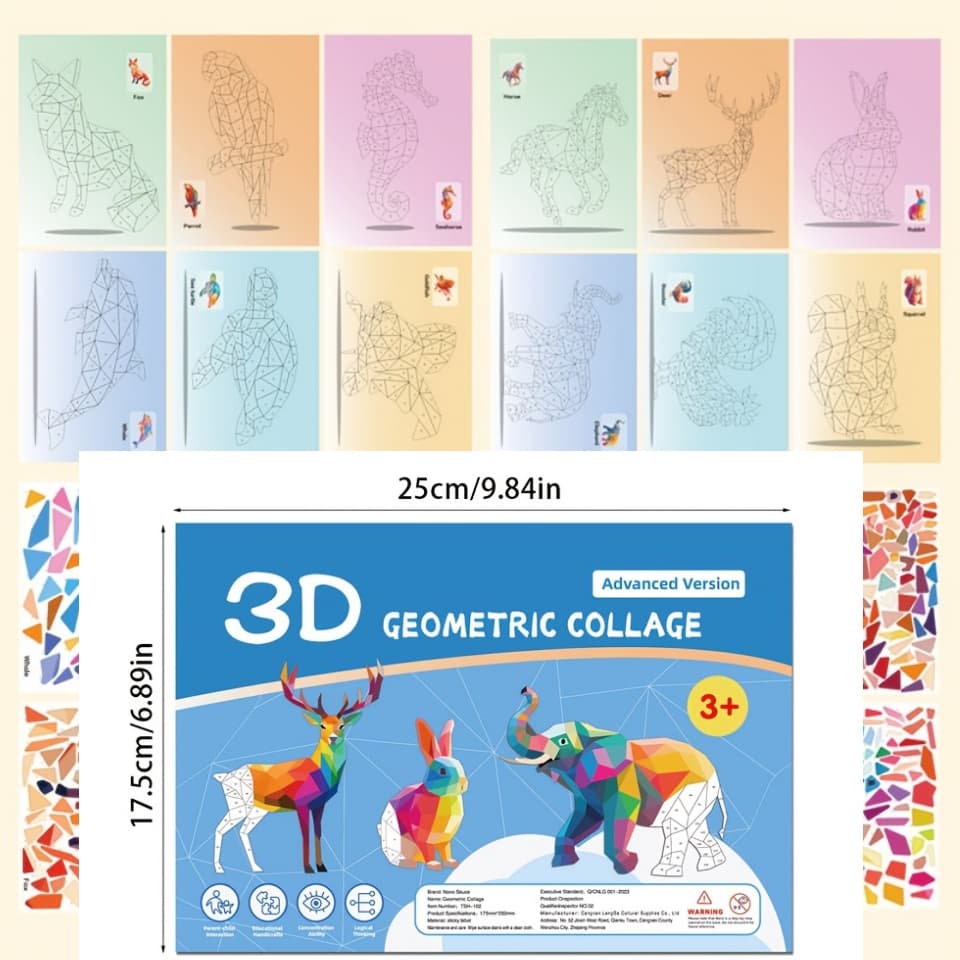 TEMU Sticker Puzzle Painting Book - Educational Activity Book, Adult Creative , Animals, Shapes, Colors Included - Birthday, Christmas, Halloween Gift - Non-reusable Stickers,
