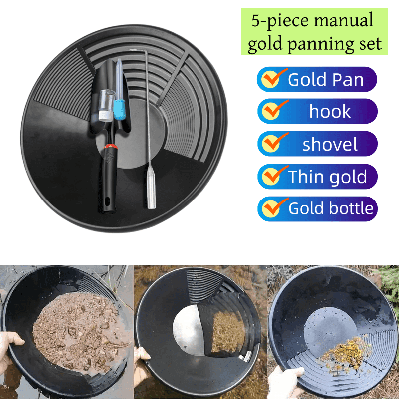 TEMU 5pcs Portable Manual Golden Kit With Pan, Shovel, Hook, Vial, Pipette, Basin, And Dredge For Golden Prospecting, Ideal For Mountain And River Expeditions
