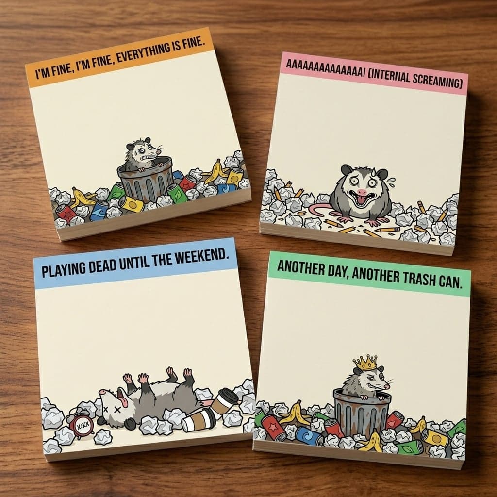 TEMU Funny Opossum Sticky Notes 4-pack, 3x3 Inch Novelty Memo Pads (50 Sheets/pad), Office Desk Additions And Humorous Gag Gift For Coworkers Or Adults, Possum Stress Relief Stationery