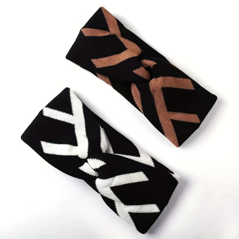 TEMU Set Of 2 Women's Wide Headbands Featuring A , Perfect For Winter. Stylish And Easy Hair Additions Are Made From Thick Fabric, Suitable For Everyday Wear And Outdoor Activities, In White And Brown