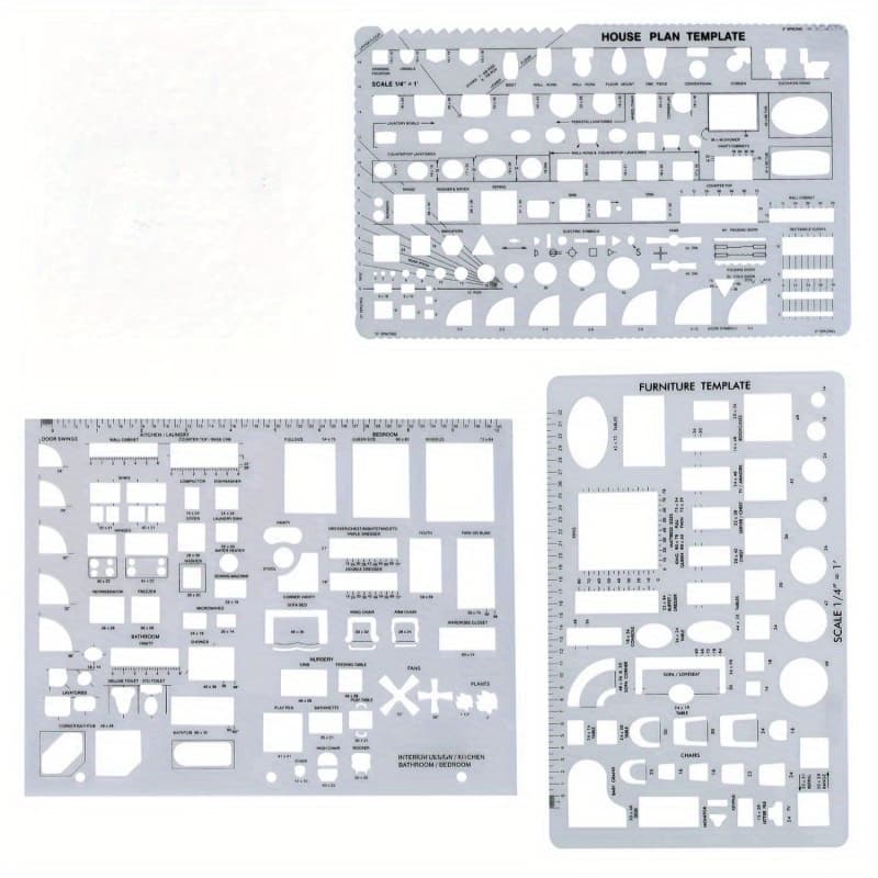 TEMU 3pcs Set House Plan, Interior Design And Furniture Templates, Drafting Tools And Ruler Shapes For Architecture