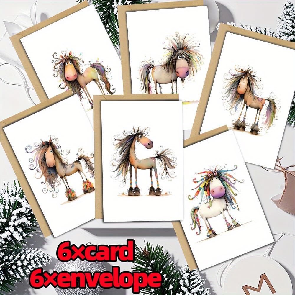 TEMU 12 Fun Animal Birthday Cards, Colorful Hair Horse, Blank Cards With Animal Watercolor Envelopes, Suitable For Occasions As Note Cards And Cards