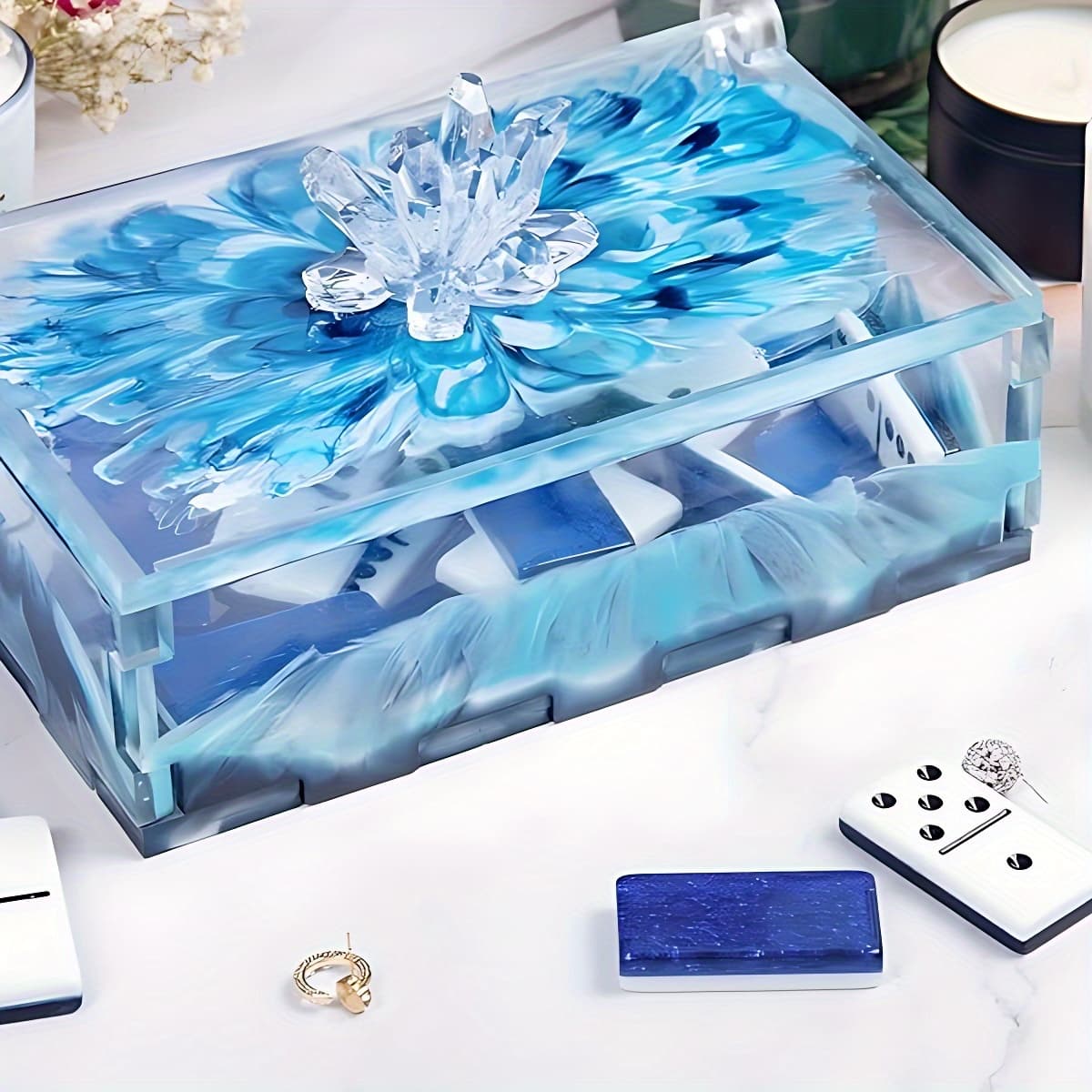 TEMU 6pcs Silicone Rectangle Box Mold, Silicone Large Storage Container With Lid Set Mould For Casting, Dominoes Jewelry Cosmetics Trinket Crafts Diy Organizer