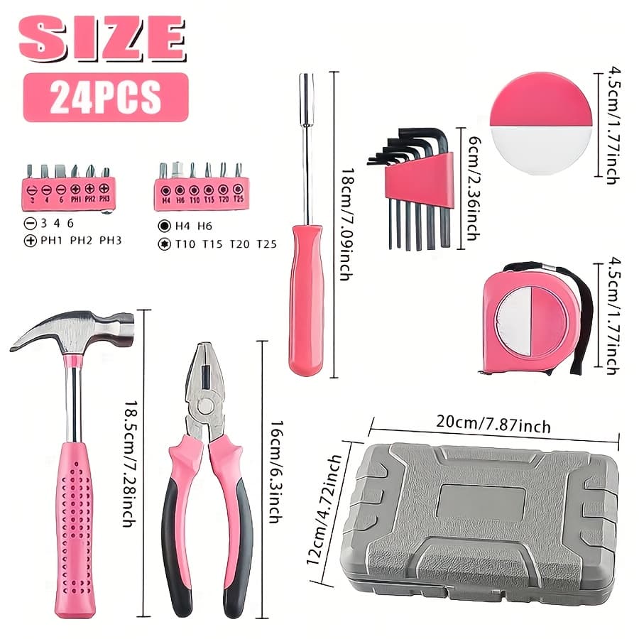 TEMU 24pcs Tool Set, Sturdy Metal Hand Tool Kit, Classic Barn-style Toolbox, Durable Metal Hand Tools, Kit, Halloween And Christmas Holiday Gift