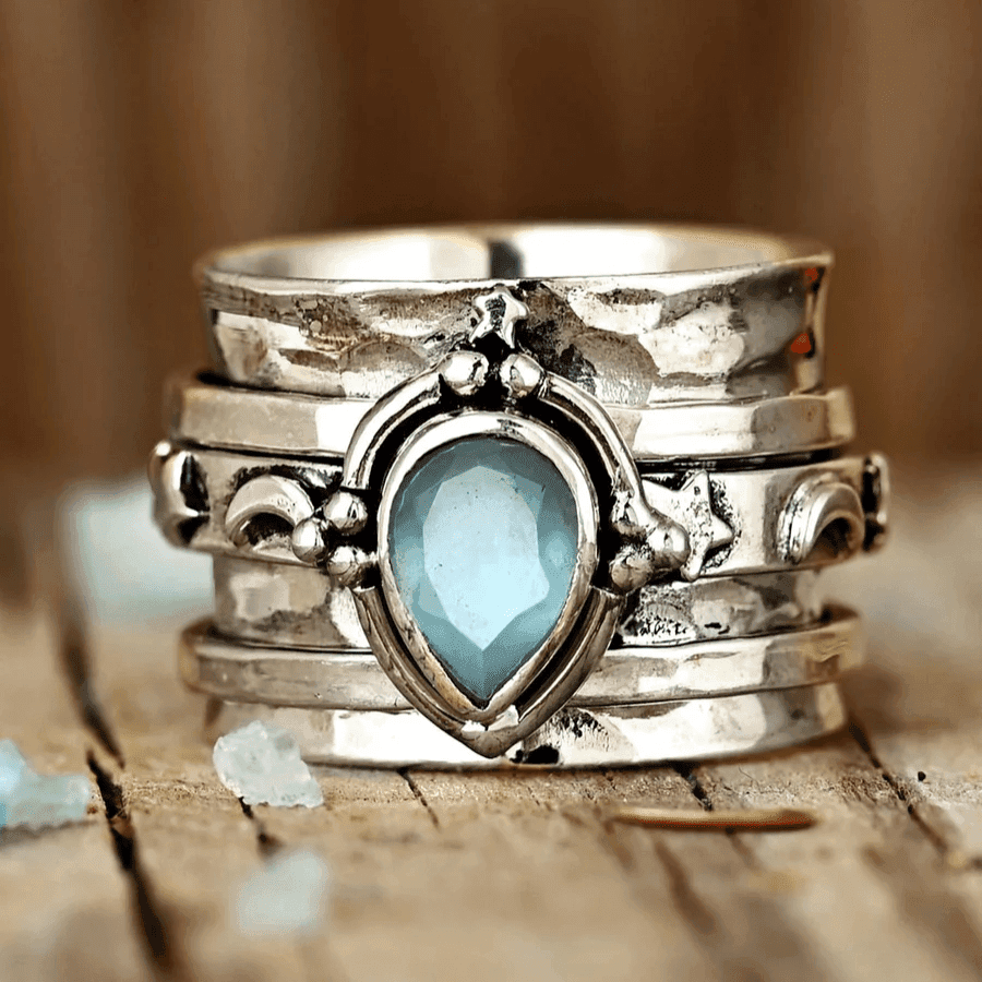TEMU Elegant Bohemian Fashion Wide Ring Set With Cubic Zirconia - Perfect For Parties, Birthdays, And Valentine's Day Gifts, Bohemian Style, Copper Material,