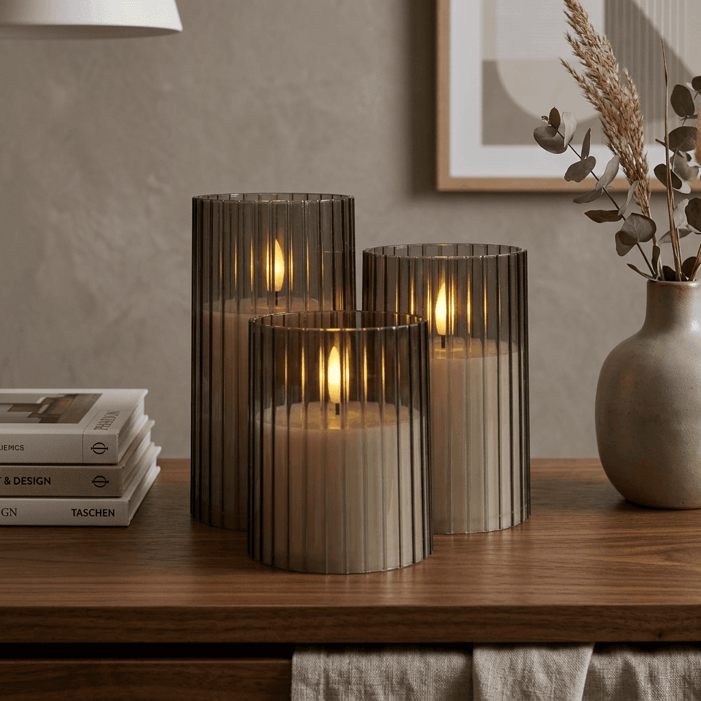 TEMU 3pcs Led Flameless Candles, Battery-operated Striped Pillar Candle Set For Christmas Table Decor, Fireplace, Wedding, Valentine's Day Decoration, Holiday Centerpiece