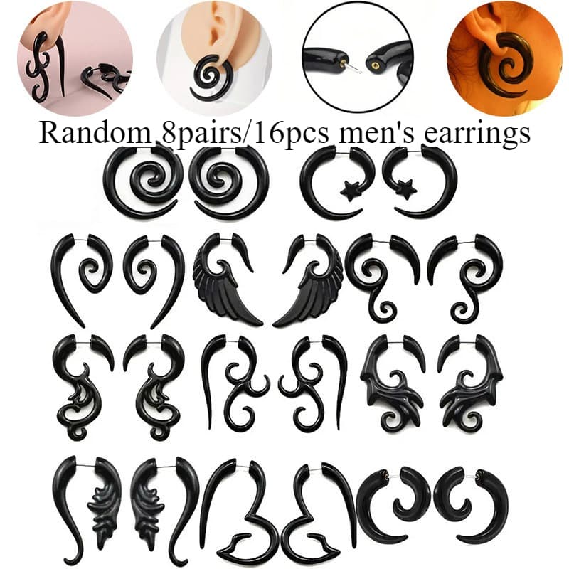 TEMU Random 8pairs/ 16pcs Men's Earrings Set Acrylic Earrings -shaped Earrings Personalized Earrings Rod Piercing Jewelry Halloween