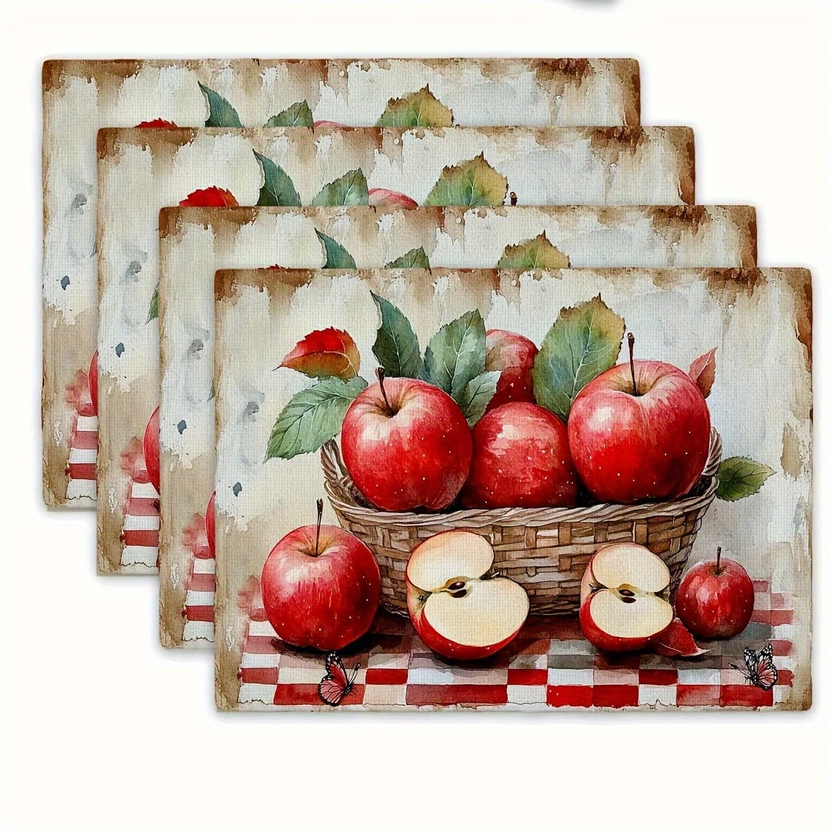 TEMU 4pcs -themed Placemat Set - & Green Design Linen Table Mats, 12x18 Inch Large Dining Table Protectors Suitable For Kitchen, Dining Room Decor, Party Table Settings - Elegant Fruit Tableware