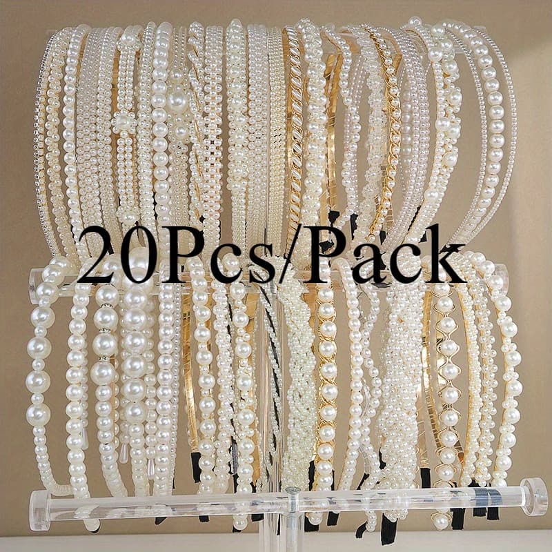 TEMU Set Of 20pcs Of Women's Pearl Hair Additions For Everyday Wear, Suitable For Weddings, Brides, And Bridesmaids, Featuring An Elegant And Luxurious Korean Headband