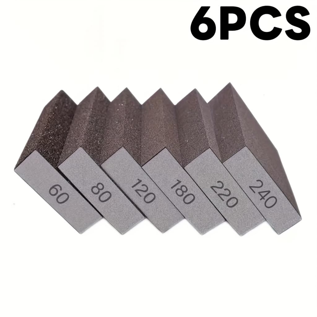 TEMU 6pcs Set 60-240 Grit Sanding Pads | Reusable Sponge, Suitable For Metal, Wood, Paint, Plastic, Walls, Kitchen Utensils, Industrial Hardware Rust Removal - Dry/wet Polishing, Grinding Tools