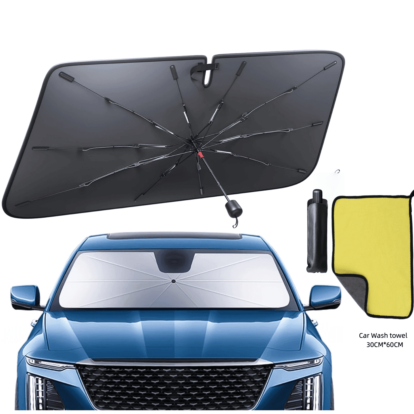 TEMU Large Umbrella For Cars, Featuring A Retractable Heat-insulating Windshield Sunshade, Designed To Fit Trucks, Rvs, And Cars For Uv Protection