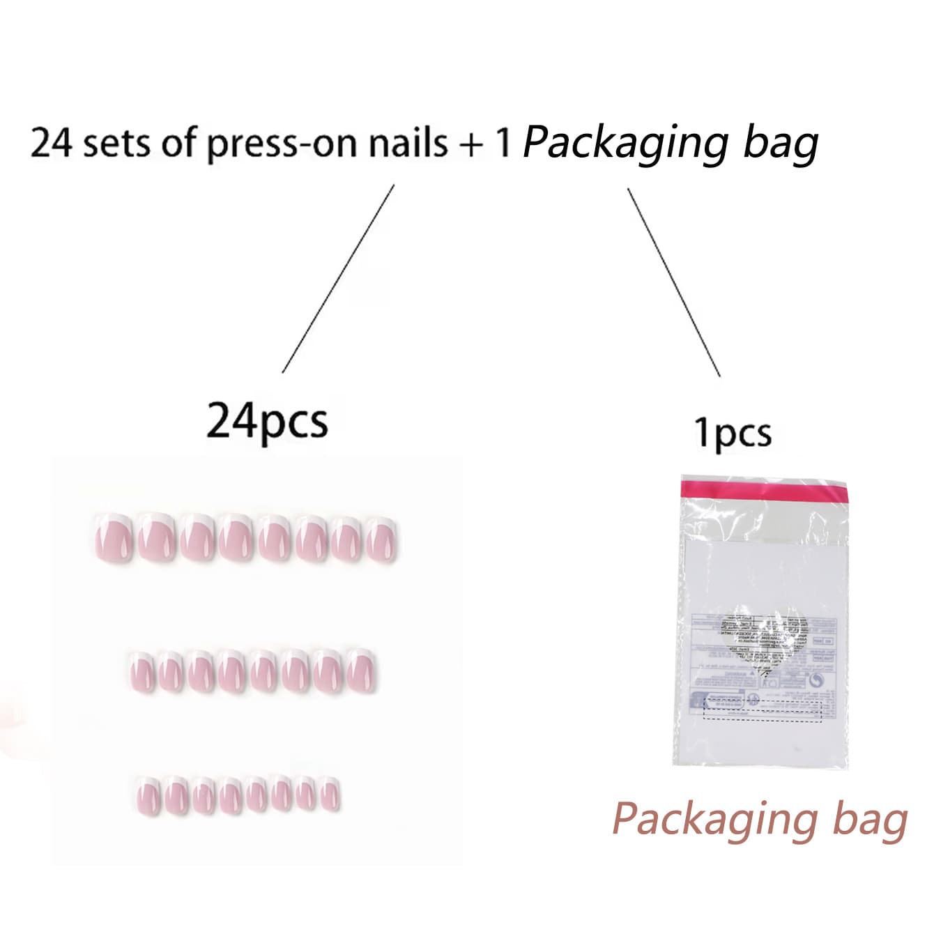 TEMU 25pcs (24 Wearable Armors And 1 Packaging Bag) Square White Printed Nails, Glossy Artificial Nails