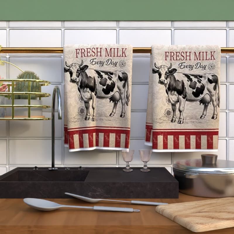 TEMU 2pcs Kitchen Towels, Soft Polyester, Super Absorbent 240gsm, Quick Dry, Decorative Cow Design, Contemporary Oblong Towels For Home & Gym Use