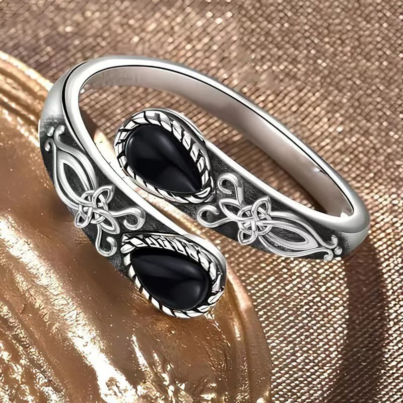 TEMU Vintage-style Adjustable Rings Featuring Hand-carved Flowers And Black Zirconia, Perfect For Daily Wear Or Special Occasions For Men And Women
