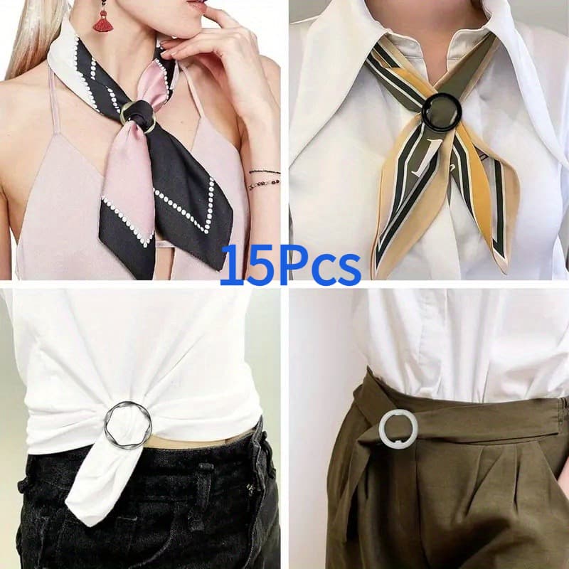 TEMU 15pcs Multi-functional Metal Scarf & T-shirt Clips - Easy Knotting And Waist Cinching Accessories, Suitable For Seamless Fixing Of Clothing Lengths And Hem Knotting