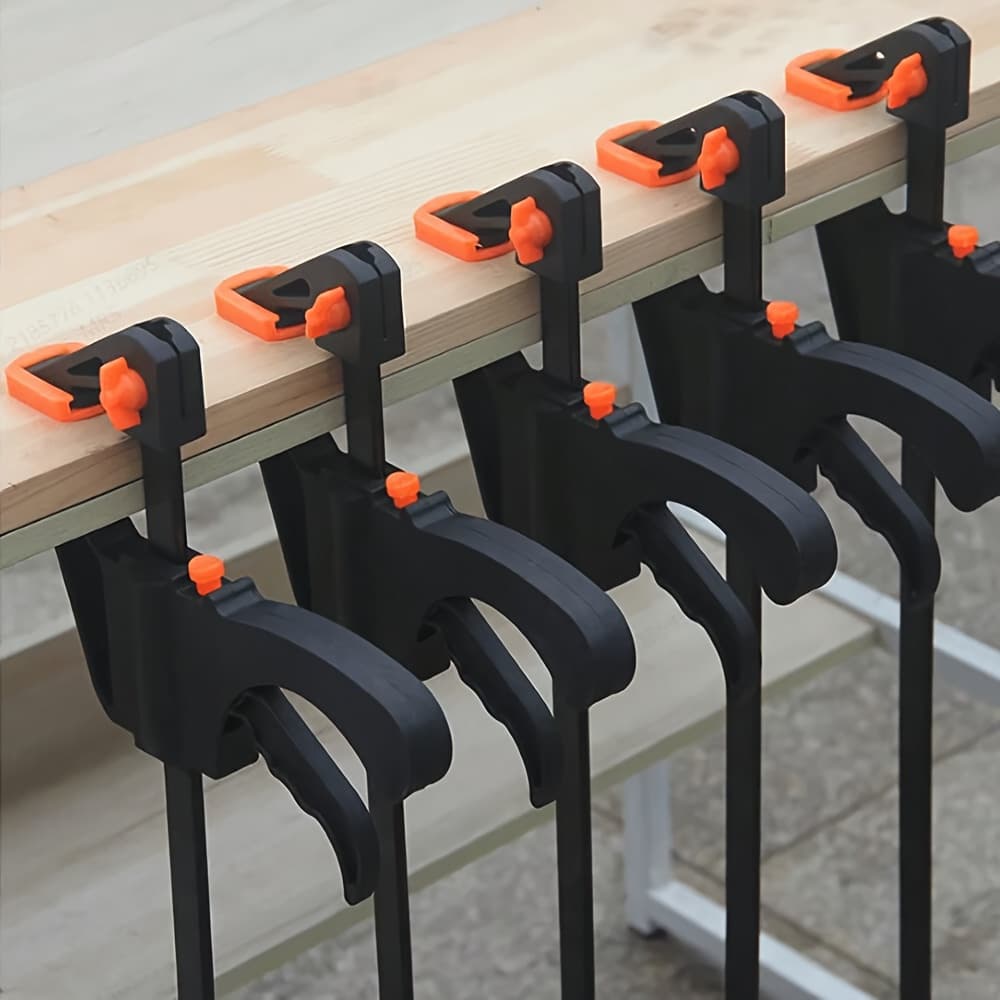 TEMU 5pcs Set Of Heavy-duty 4-inch F Clamps With Trigger Mechanism & Deep Throat Port - Portable Power Clamps For Woodworking,, Carpentry, Furniture Making - Fast-closing Clamp Tools (no )