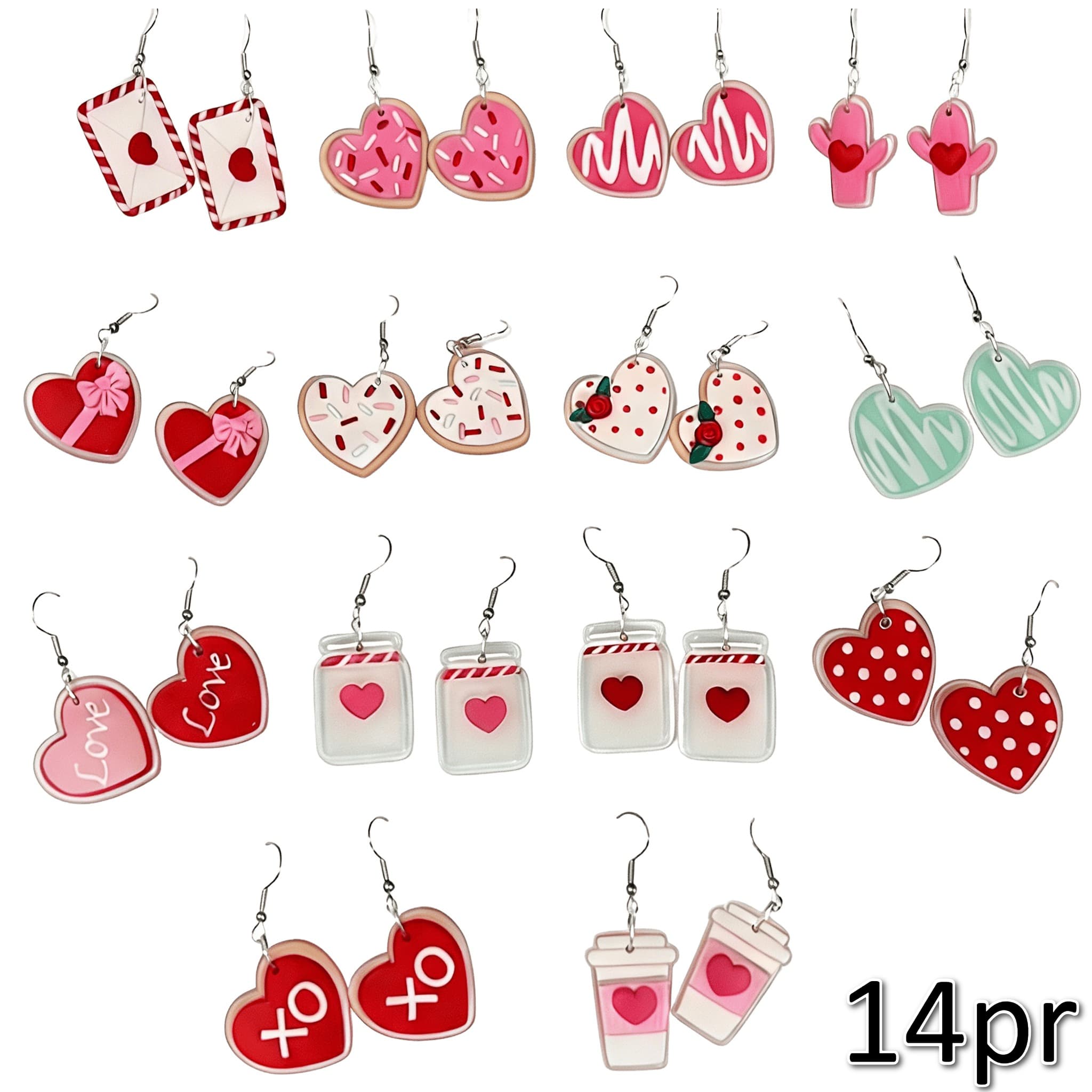 TEMU 28pcs/14pr Valentines Day Earrings For Women, Heart Earrings Light Weight Fish Hook Wires Sweater Earrings, Jar Earrings