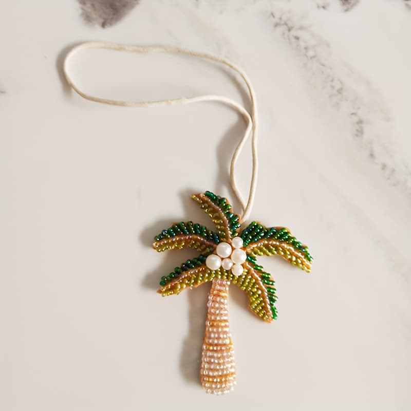 TEMU 1 Handmade Beaded Palm Tree Keychain- Tropical Style Green, Pink, And Yellow Trunk Design- Bohemian Beach Party Gift, Unisex Durable Beaded Ornament- Travel , Palm Tree Pendant