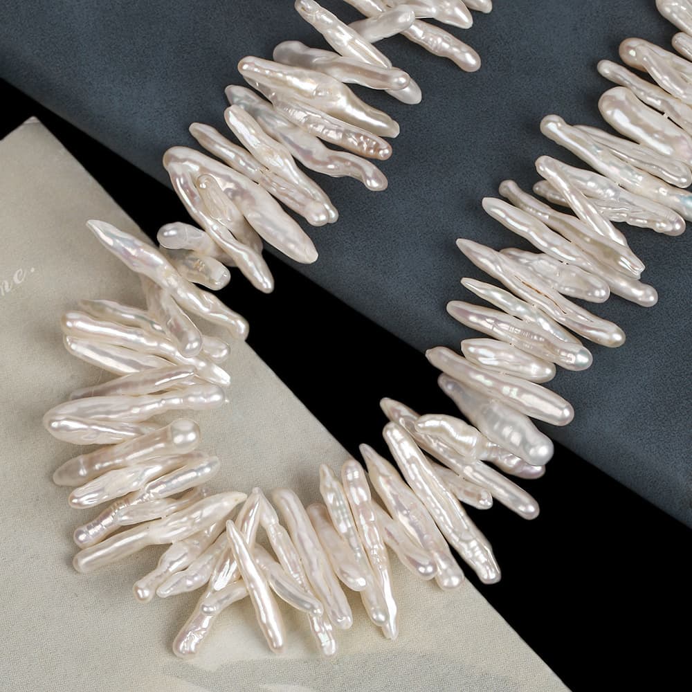 TEMU 14-21mm Irregular 10pcs Natural Freshwater Pearls Beads White Center Hole Of Toothpick Shape Loose Freshwater Pearls For Jewelry Making Diy Bracelets Necklace Accessories
