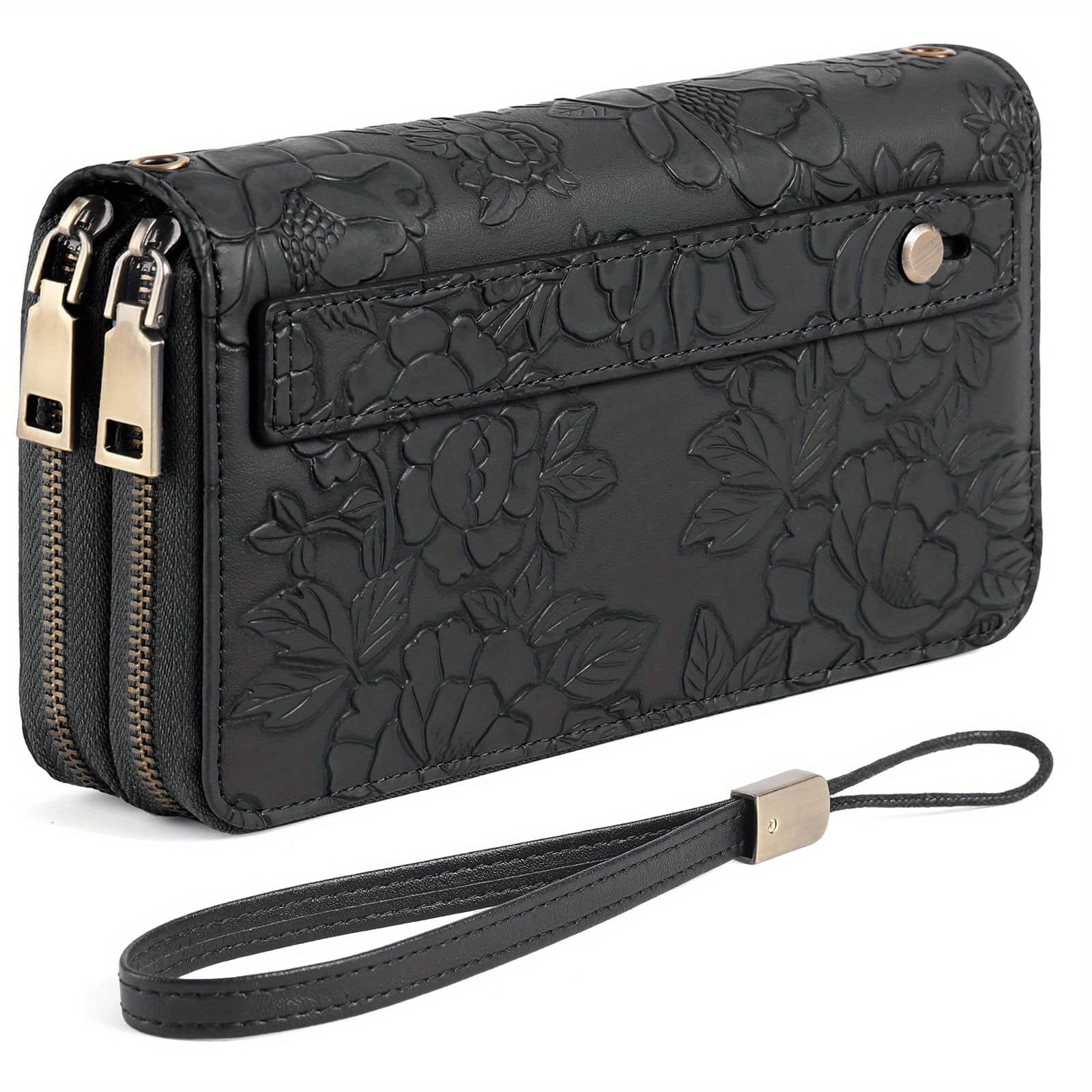 TEMU Wristlet Purse For Women, Rfid Blocking Large Capacity Clutch Wallet With 24 Card Slots & Zipper Coin Pocket, Detachable Wrist Strap For Travel Gift For Her, Floral Print