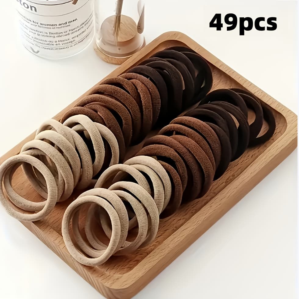 TEMU 49pcs Solid Color Elastic Hair Bands, High Hair Bands, Fashionable And Simple, Ponytail Holder, Suitable For Women' And Casual Use, Gift