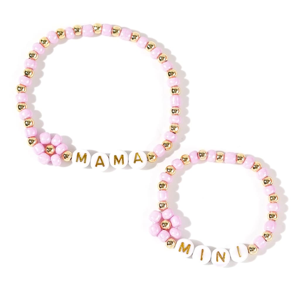 TEMU 2/set Of Bracelet Suit Bohemian Style 8/o Domestic Rice Bead Woven Daisy 2pcs Set Parent- Bracelet Powder Suitable For Daily Wear Gifts To Mother To Sisters New Year Gifts