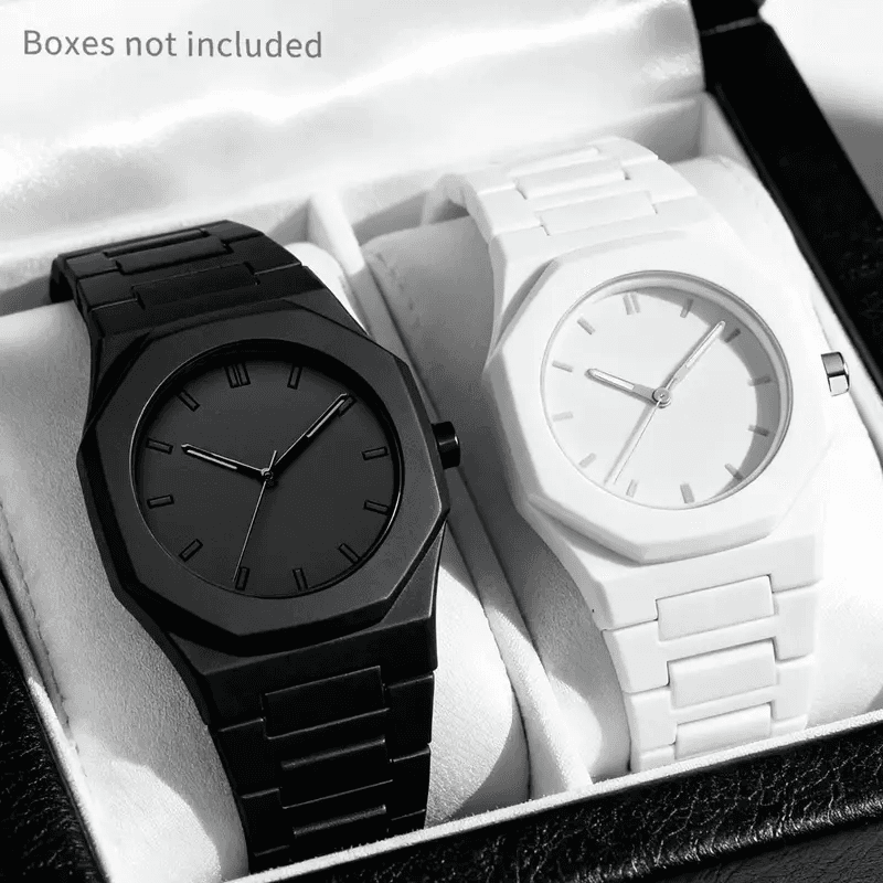 TEMU 2pcs Set, Minimalist Modern Black + Watches For Men And Women, Adjustable Straps, Perfect Gifts For Casual And Formal Wear, Birthdays, Graduation, And Couple Watches