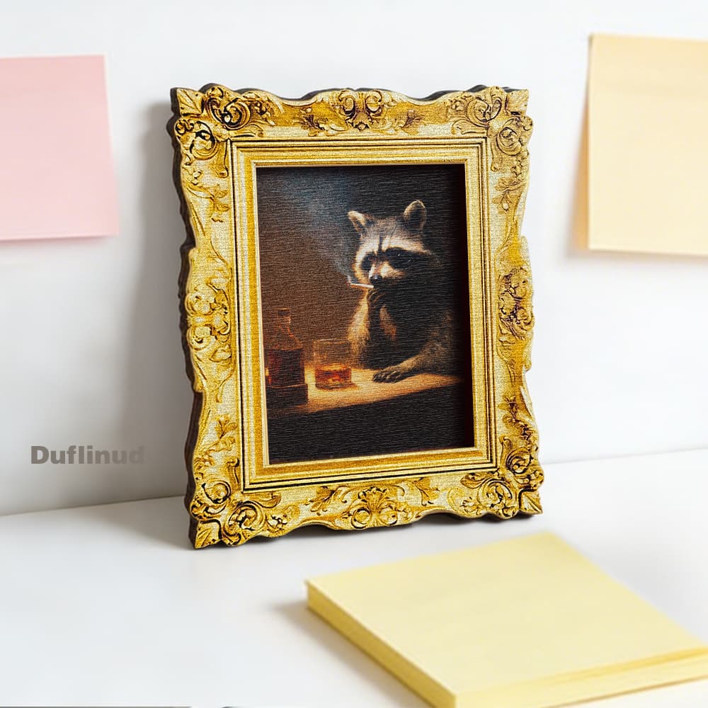 TEMU 1pc Wooden Retro Style Miniature Painting Of A Raccoon Fridge Magnet, Wooden Fridge Magnet, Full- Kitchen Refrigerator Door Decoration, Unique Gift For , Fun Ornament. (back Is Full Of Magnet)
