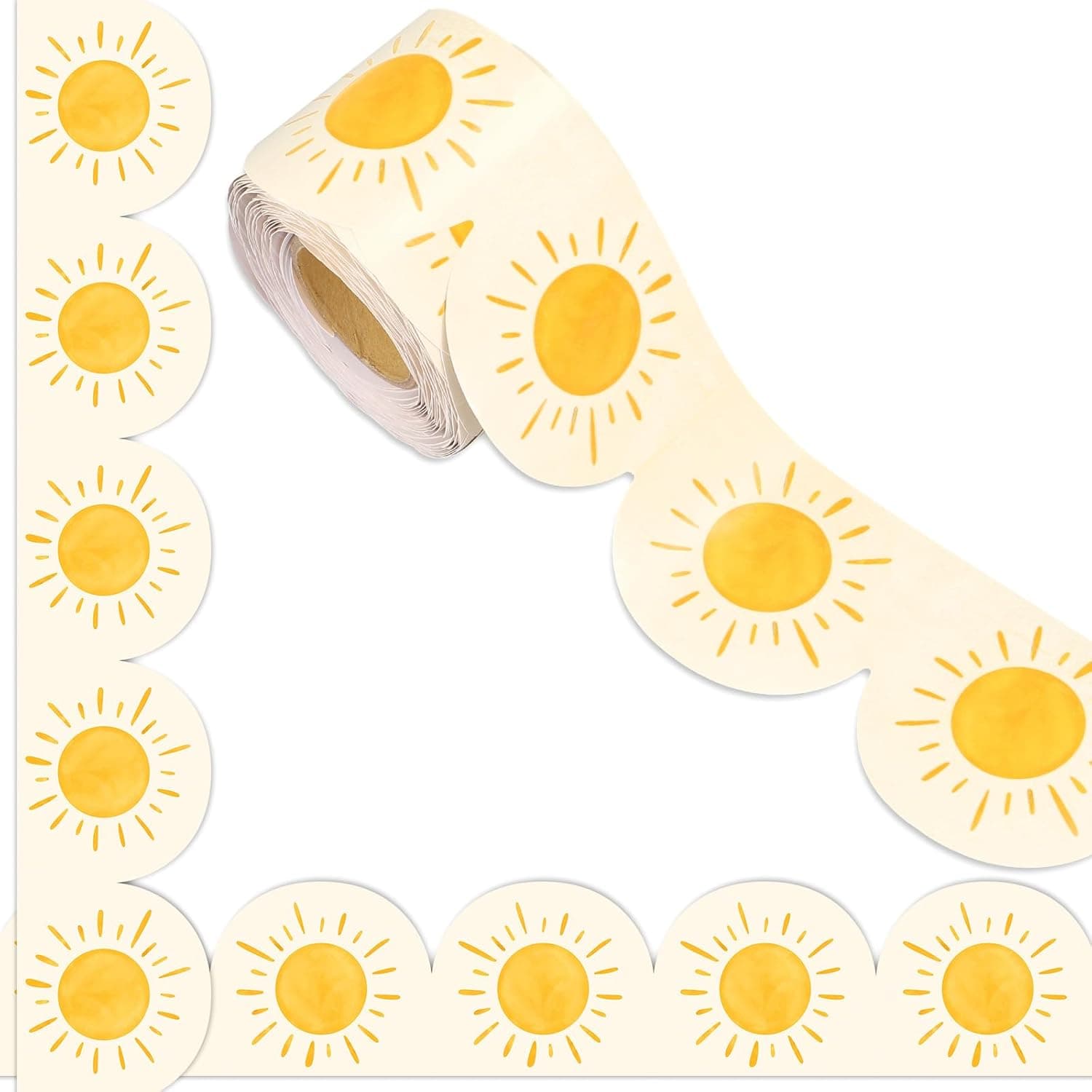 TEMU 16.4ft Boho Sun Bulletin Board Border Yellow Cute Sunshine Scalloped Die Cut Border Trim Roll For Back To School Summer Party Home Classroom Decor