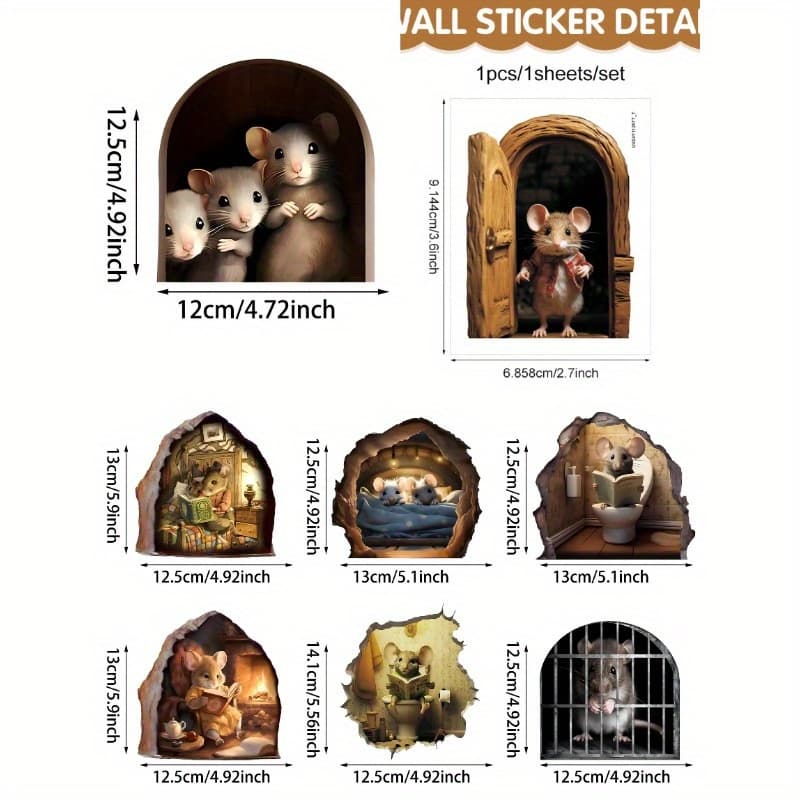 TEMU Set Of 8 Adorable Stickers Featuring Designs, Perfect For Halloween And Christmas, Including Mouse Road Signs And Decorative Wall Art