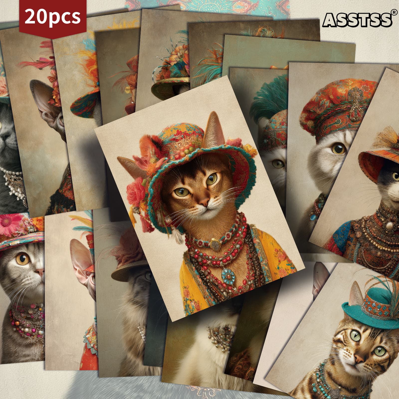 TEMU 20-pack Asstss Retro Victorian Cat Portrait Greeting Cards - 4x6 Inches Retro Junk Journal Paper, Classic Pinup Illustrations Collectible Decorative Painting Cards For Scrapbooking And Crafting