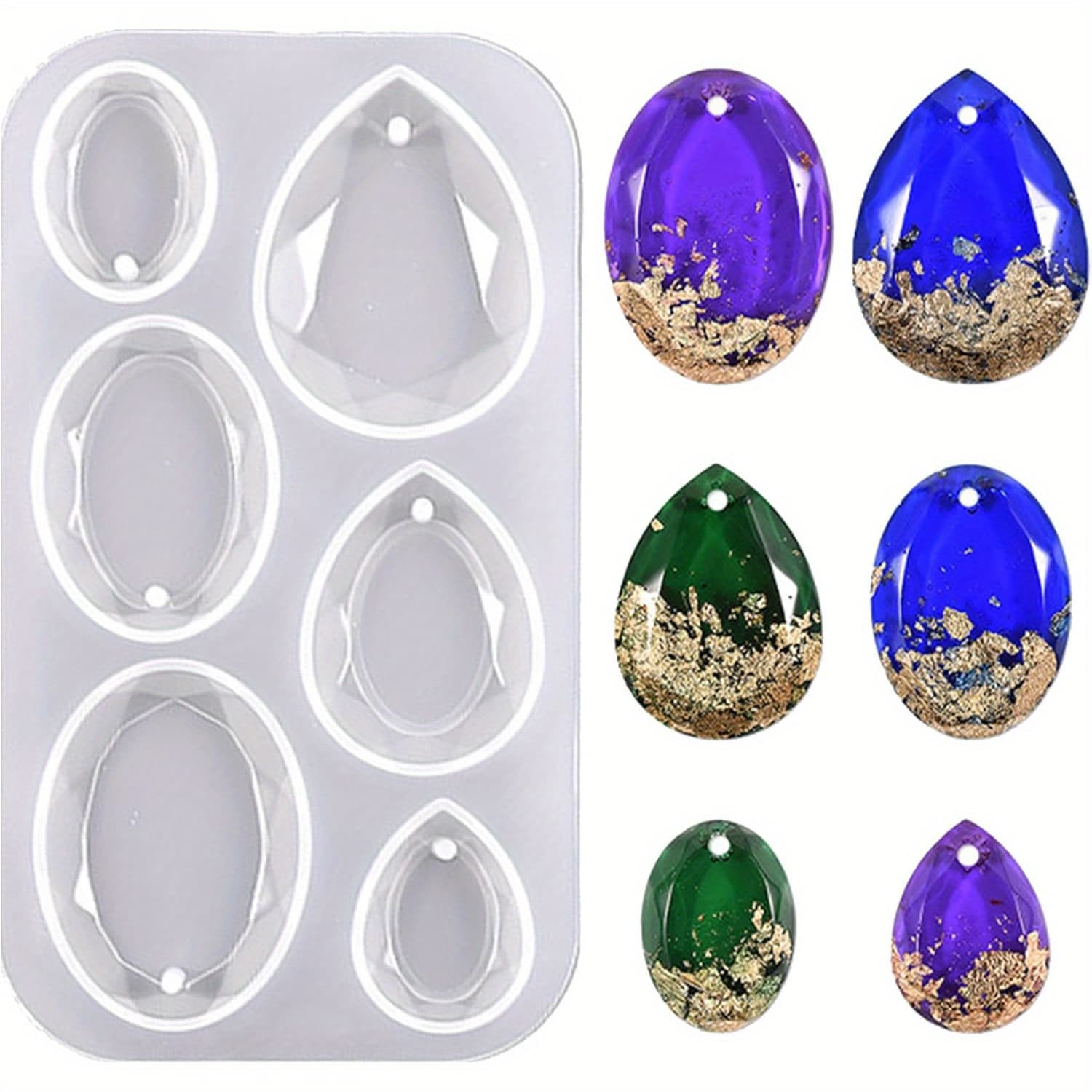 TEMU And Oval Resin Jewelry Molds, 6 Cavities Silicone Pendant Molds For Resin Epoxy, Resin Casting Molds With Hanging Hole For Gem Cabochon Pendant, Earring, Necklace Jewelry Making