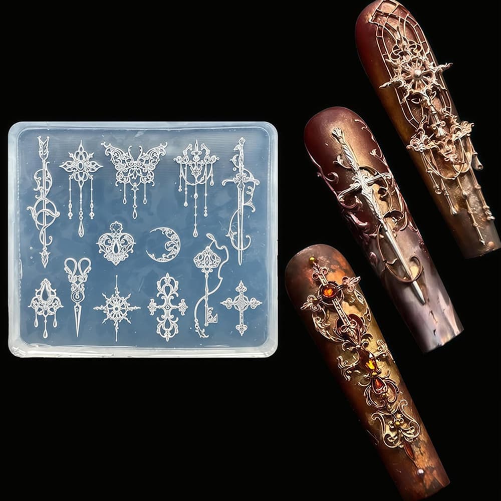 TEMU 3d Baroque Pattern Gel Nail Art Mold Moon Resin Sword Molds For Manicure Additions Supplies Arrow Mold