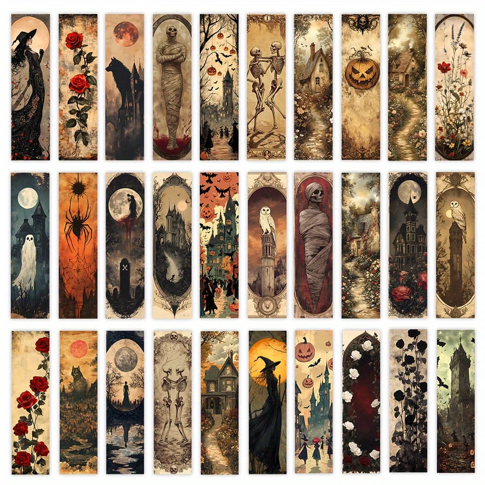 TEMU 32pcs, Vintage Horror Bookmarks, Dark Aesthetic, Halloween Bookmarks, , Mysterious Patterns, Individual Bookmarks, To Pages, Anime Hand-drawn, Exquisite Non-repetition Bookmarks