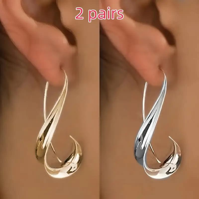 TEMU 2-pair 18k Gold-plated Retro Bohemian Earrings - Irregular Dangle Hoops, Ear Compatible For Women &, /christmas/valentine's Gift, Daily Wear (travel Souvenir) -