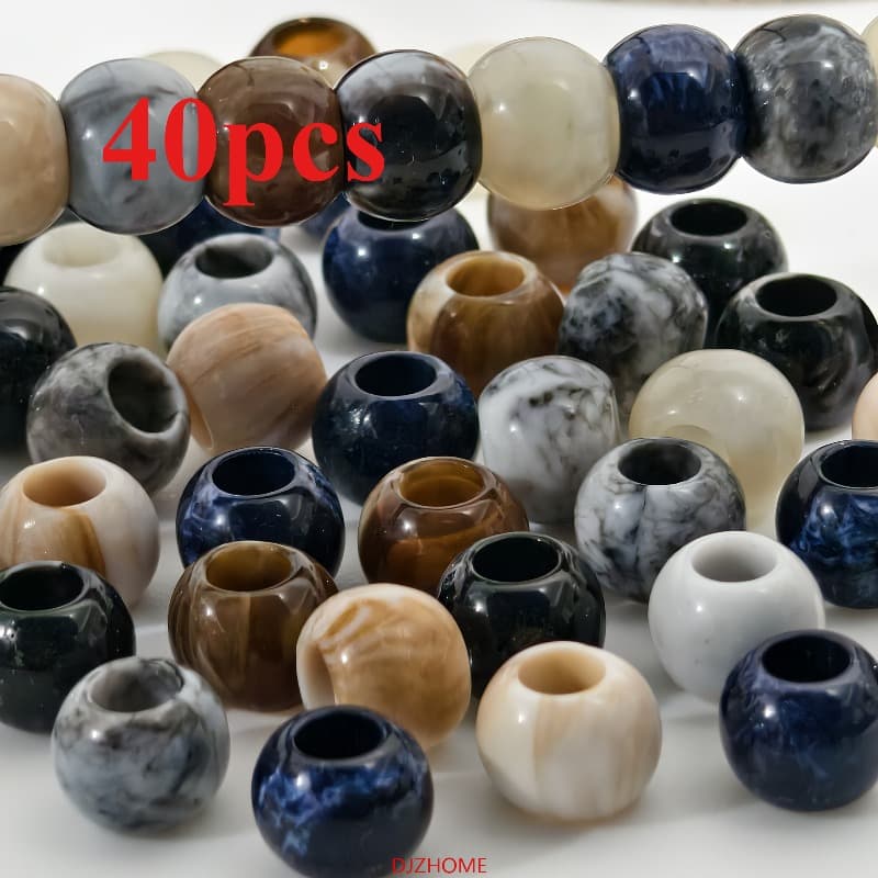 TEMU 40pcs 10mm Retro Large Hole Beads, Making Supplies, Decorative Beads For Necklaces, Bracelets, Earrings, Keychains, Bag Hangers & Hair Braiding