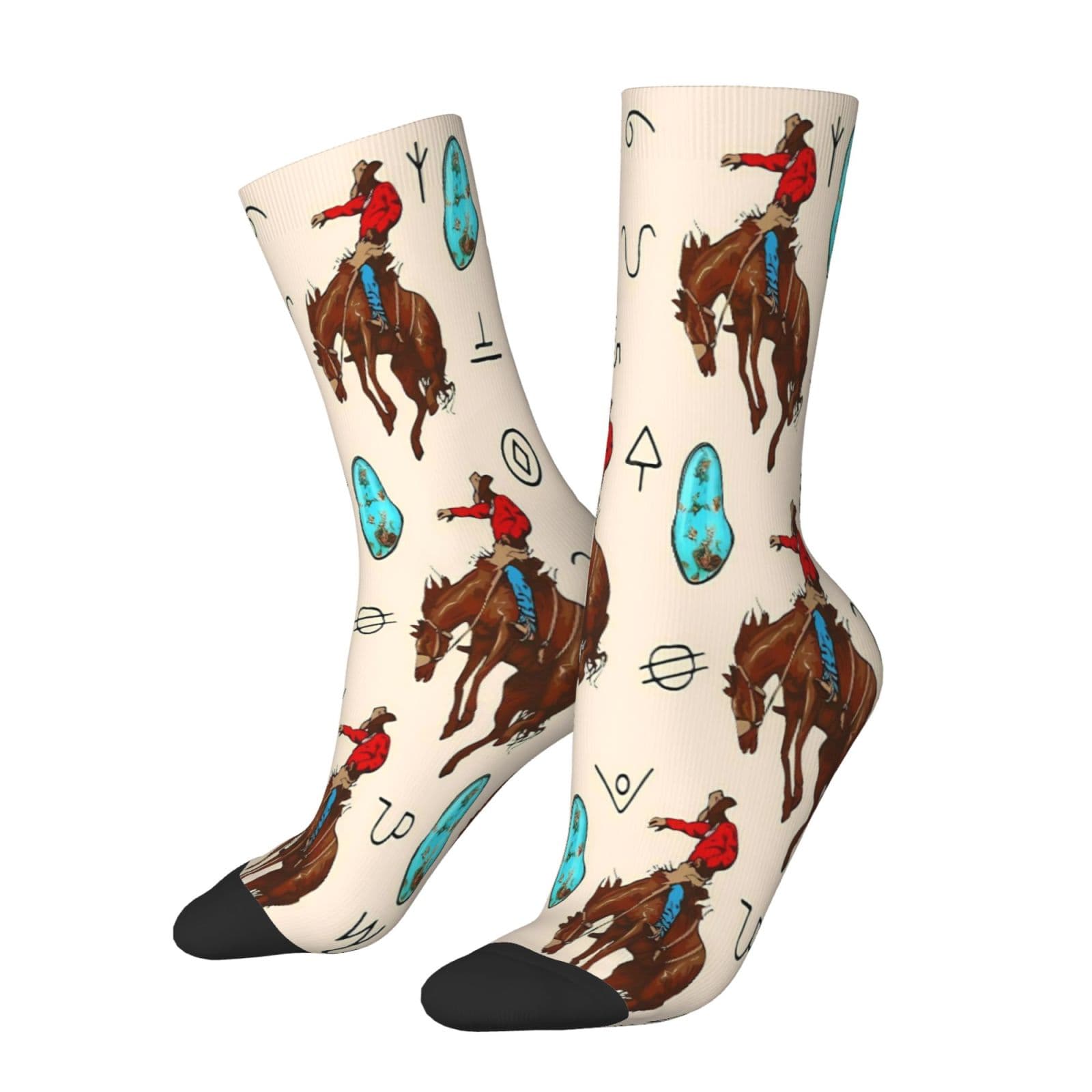 TEMU A Pair Of Unisex Outdoor Socks Featuring A Cowboy Riding Design, Mid-calf Length, Machine Washable, Suitable For Outdoor Sports Enthusiasts, Comfortable And Breathable, Stylish For Everyday Wear