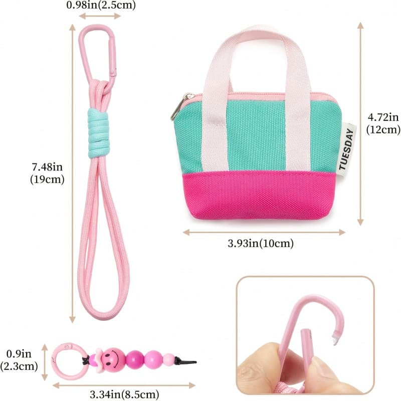 TEMU 3pcs/set (bag And Lanyard And Pendant) Dopamine Handbag Earphone Organizer Pouch Protector Storage Bag Holder