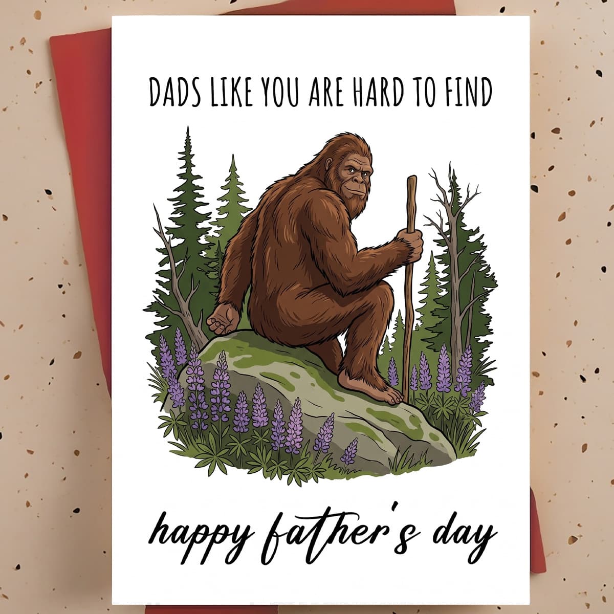 TEMU 1pc Dad Card - Sasquatch-themed Father's Day Greeting With Envelope, Unique Design For Stepdad, Grandfather, Or Daddy - Funny Gift For Party Decorations & Thank You Notes