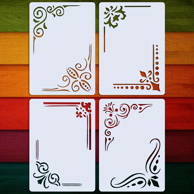 TEMU 4pcs Set Of Corner Templates For Lace Edging, 6×4 Inches - Washable And Reusable Diy Art Template For Scrapbooks, Logos, Shirt Canvas, Wall Furniture, And Floor Decorations