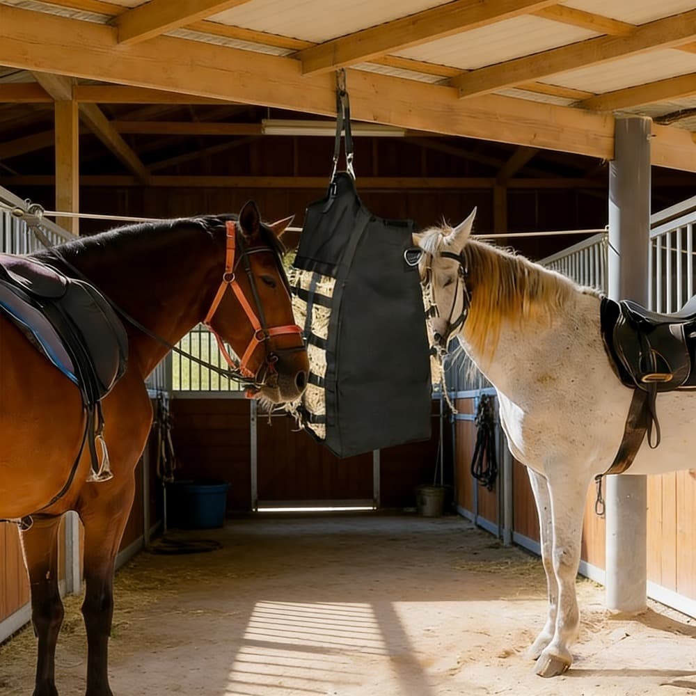 TEMU Double-sided Slow Feed Hay Bag For Horses With Adjustable Straps Large Top Opening Magic Tape Seal Hay Feeder For Sheep