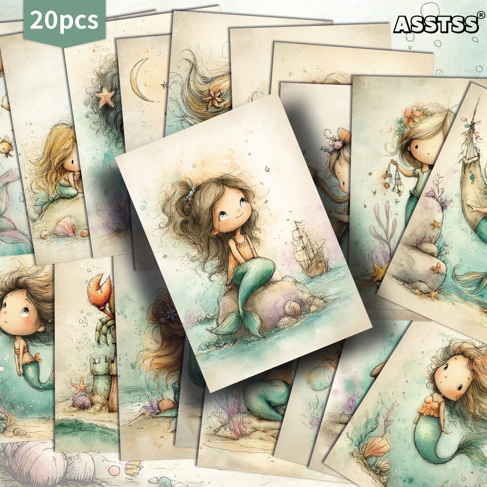 TEMU Set Of 20 Assorted Cartoon Cards Featuring The Little Mermaid, Measuring 4x6 Inches. Collectible Decorative Cards Showcase Classic Pinup Illustrations, Scrapbooking And Crafting