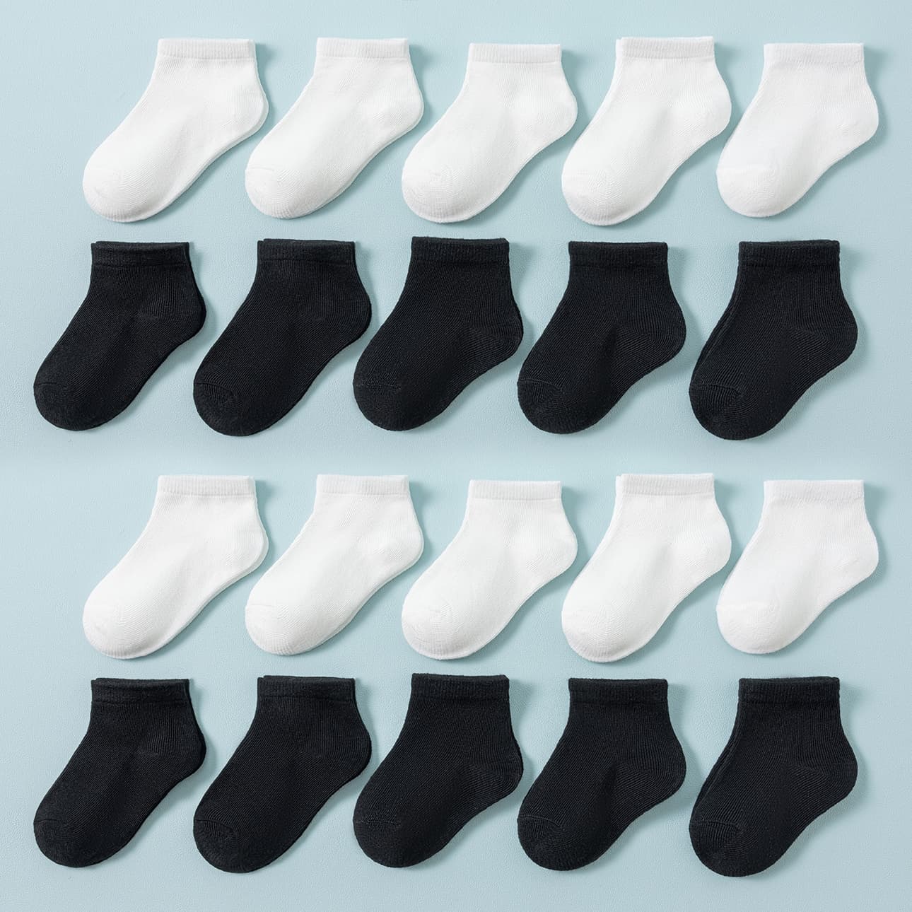 TEMU 20 Pairs Baby Socks - White & Black Short Mid-calf Socks, Breathable All- Sock Set With - Elastic Opening, Soft Casual Playwear Suitable For 0-12 Years (20 Socks)