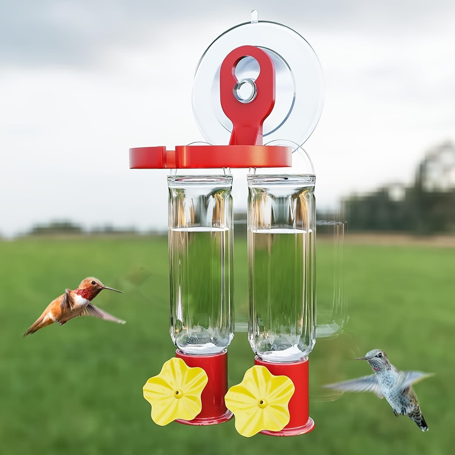 TEMU 1pc 2-in-1 Window Hummingbird Feeder With Strong Suction Cup | Outdoor, Anti-ant And Bee, Dual Small Bird Feeders, Pvc Material