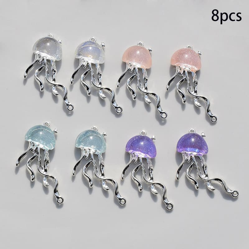 TEMU 5/8pcs Metal Cute Jellyfish Pendants Colored Glass Inlaid Charms Additions For Jewelry Making Earrings, Necklace, Phone Chain Pendant Ornament