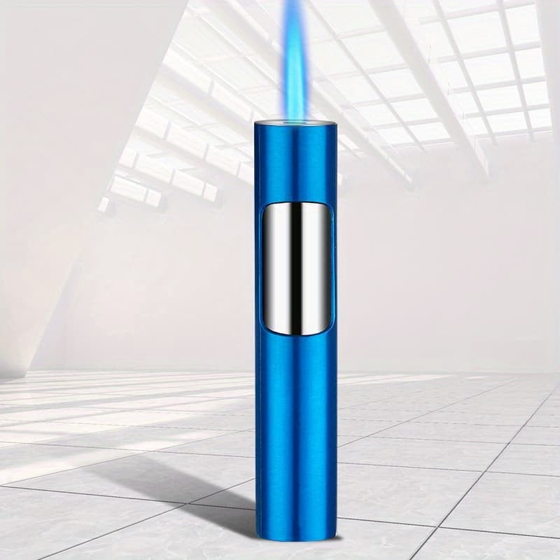TEMU Cool Push Lighter, Outdoor Windproof Lighter, Straight Blue Gun, Mini Portable Spray Torch, Gas, Adjustable Flame, For Boyfriend, Suitable For Candle Fireworks Baking, Without Battery