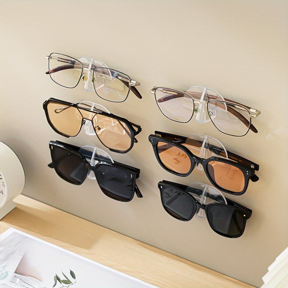 TEMU 6pcs Transparent Wall-mounted Eyeglass Holders, No-drill Creative Bedside Display Rack For Fashion Glasses And Glasses Storage, Home Use, Bathroom, Shelves