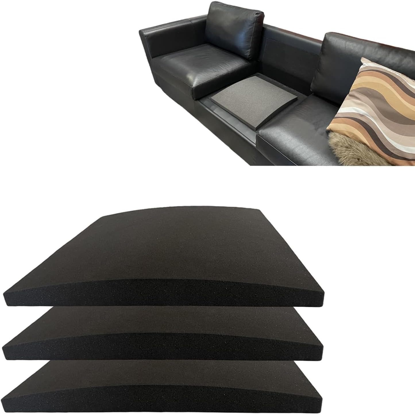 TEMU Set Of 3 Couch Cushion Supports For Sagging Seat- 20"x20"x2" High-density 50d Foam, Easy-to-use , Comfortable , Cuttable, Black